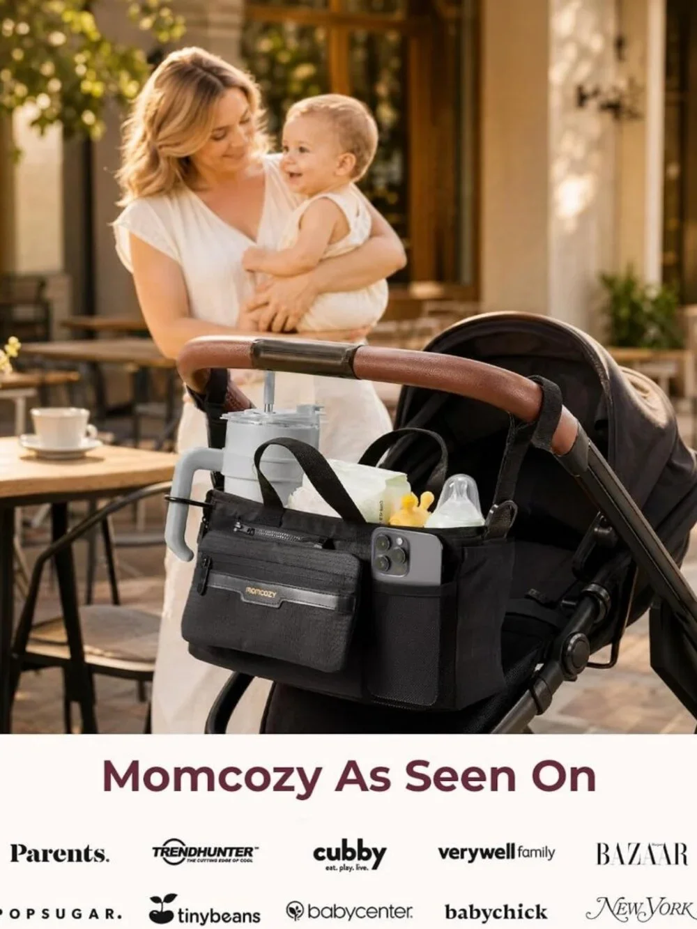 Stroller Organizer with 40 oz Tumbler Holder & Non-Slip Straps for Moms